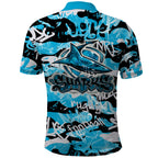 Cronulla-Sutherland Sharks Rugby Polo Shirt Graffiti Typography Urban Camo Abstract Street Style