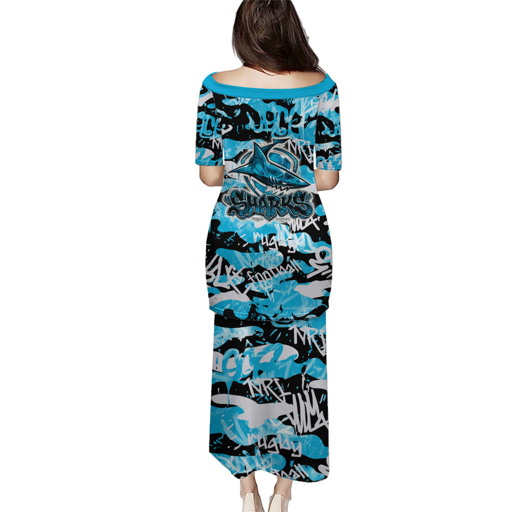 Cronulla-Sutherland Sharks Rugby Puletasi Graffiti Typography Urban Camo Abstract Street Style