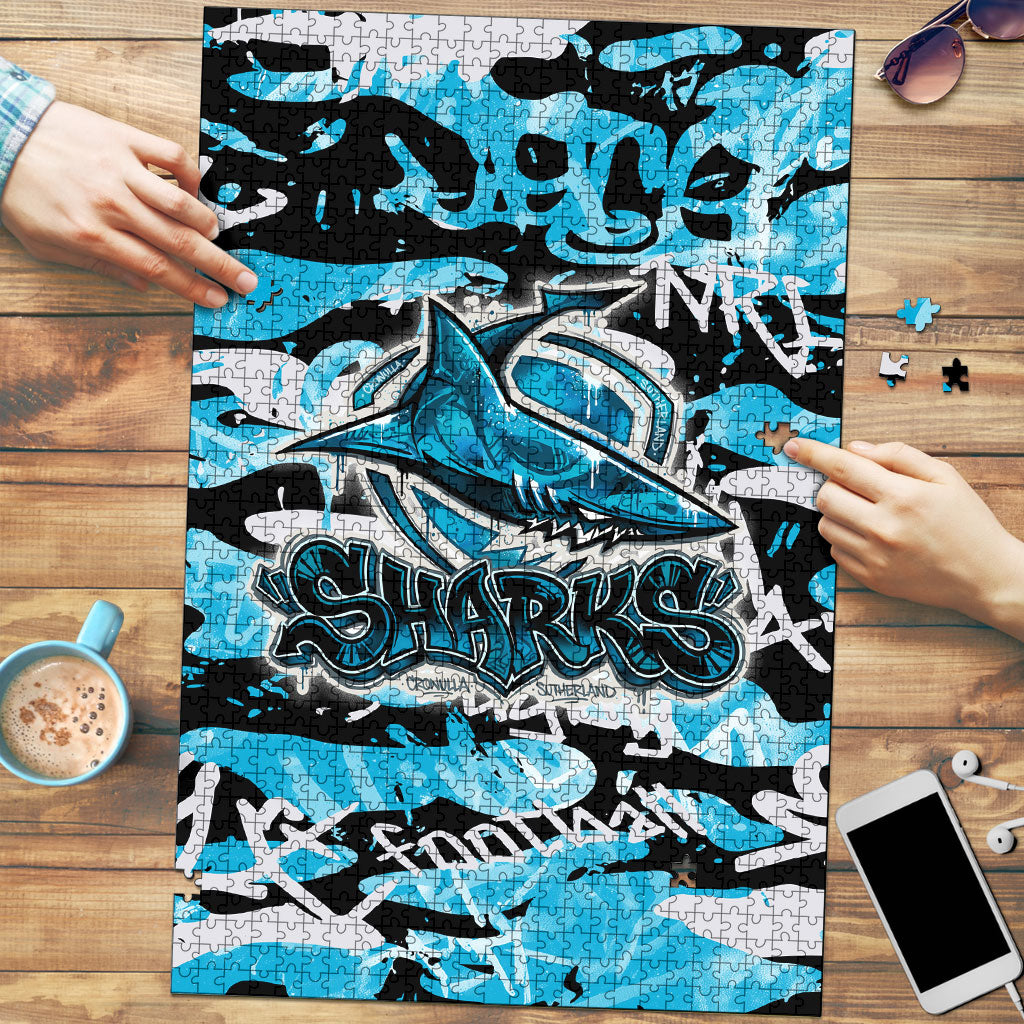 Cronulla-Sutherland Sharks Rugby Puzzle Graffiti Typography Urban Camo Abstract Street Style