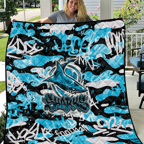 Cronulla-Sutherland Sharks Rugby Quilt Graffiti Typography Urban Camo Abstract Street Style