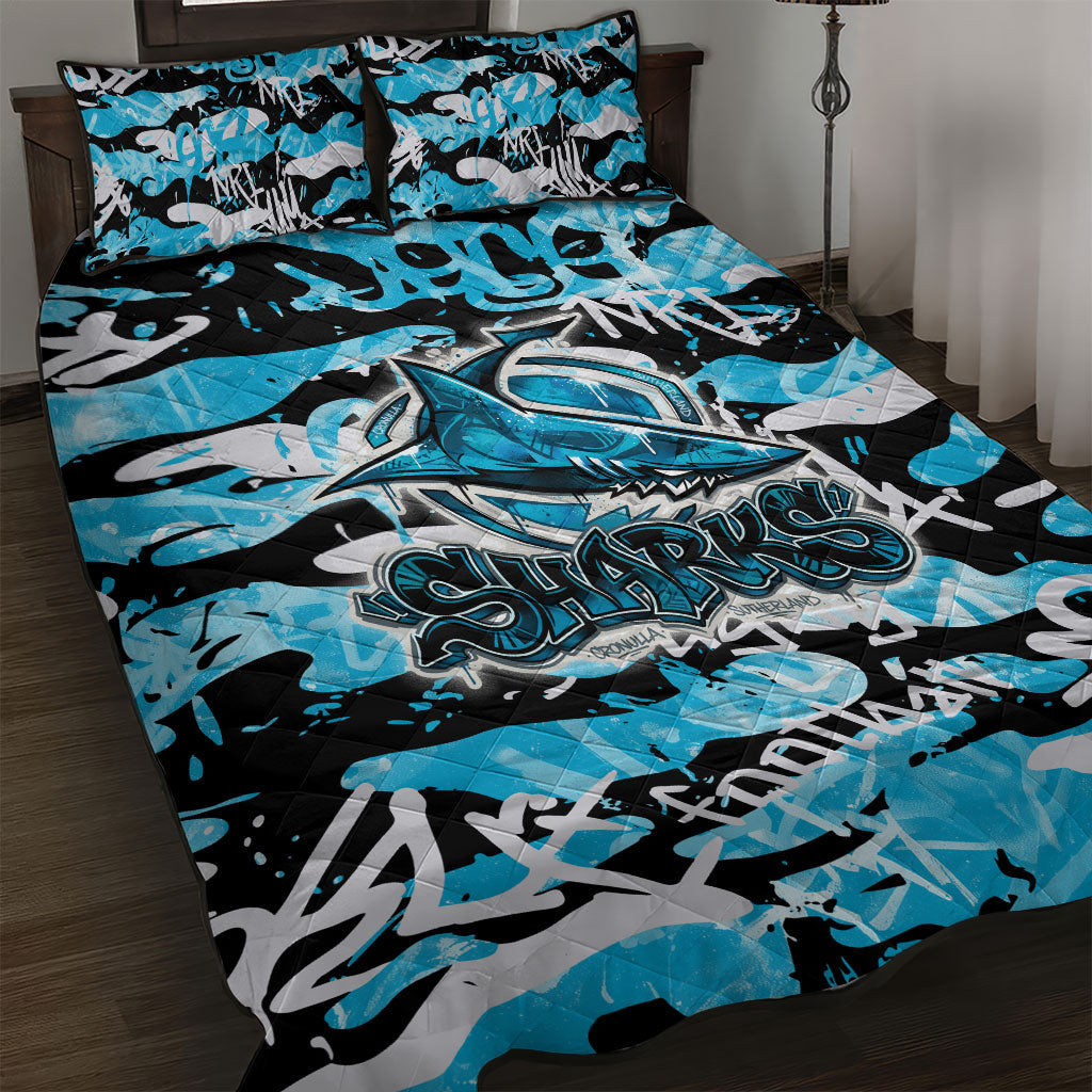 Cronulla-Sutherland Sharks Rugby Quilt Bed Set Graffiti Typography Urban Camo Abstract Street Style