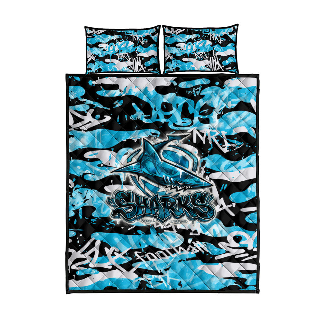 Cronulla-Sutherland Sharks Rugby Quilt Bed Set Graffiti Typography Urban Camo Abstract Street Style