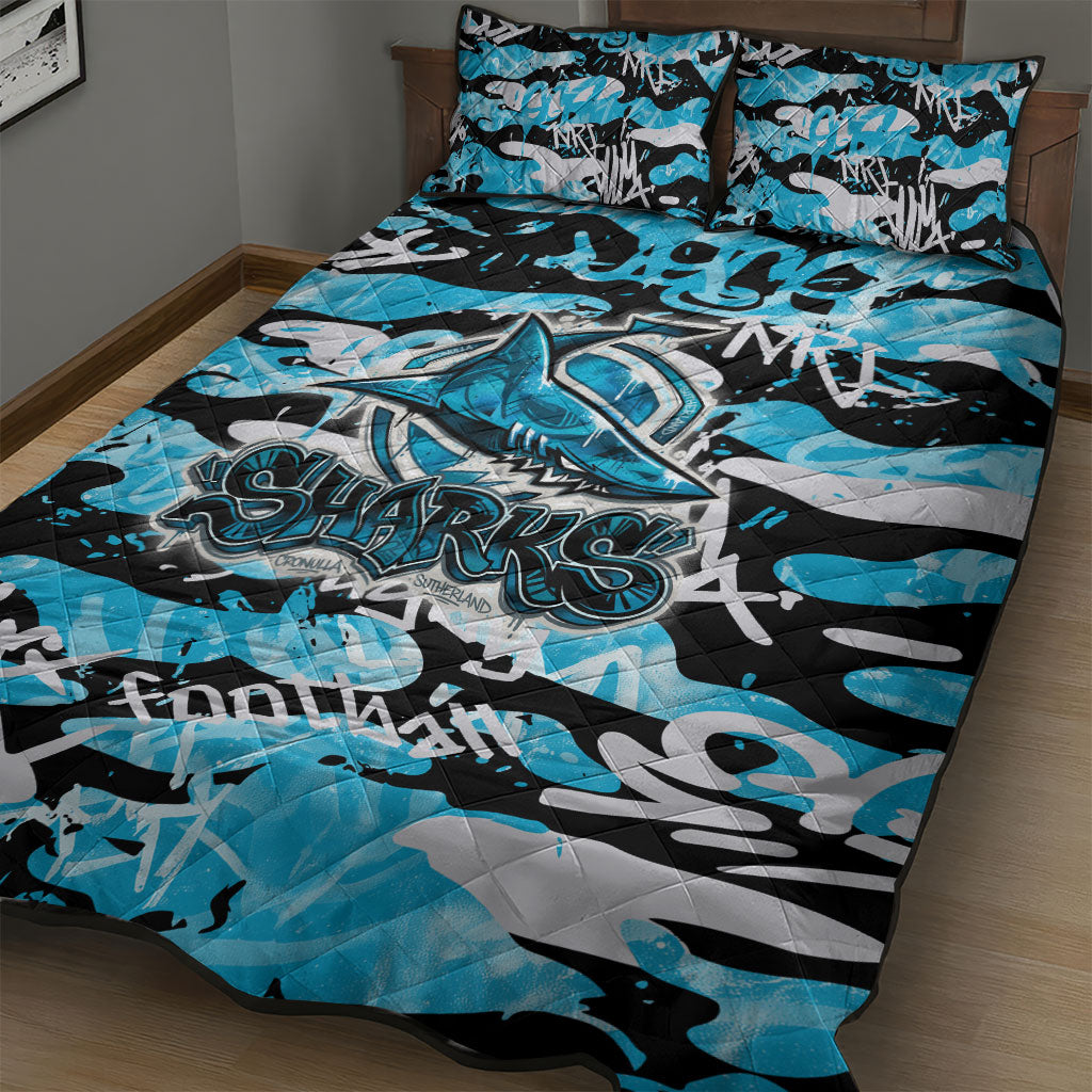 Cronulla-Sutherland Sharks Rugby Quilt Bed Set Graffiti Typography Urban Camo Abstract Street Style