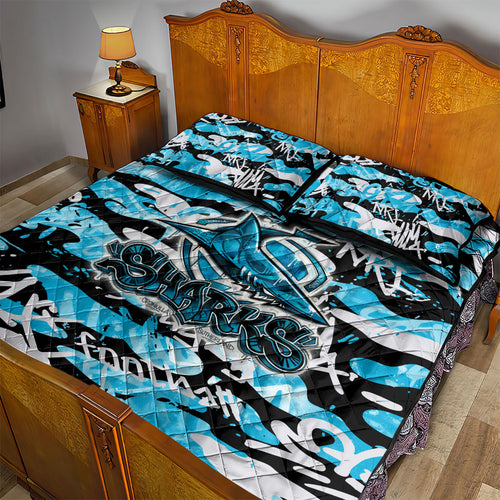 Cronulla-Sutherland Sharks Rugby Quilt Bed Set Graffiti Typography Urban Camo Abstract Street Style