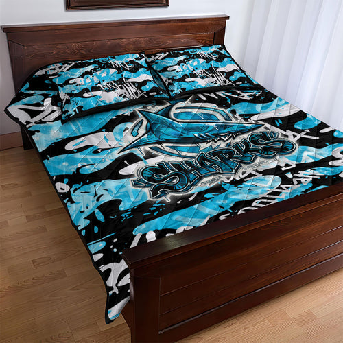 Cronulla-Sutherland Sharks Rugby Quilt Bed Set Graffiti Typography Urban Camo Abstract Street Style