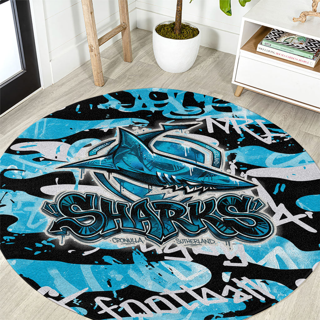 Cronulla-Sutherland Sharks Rugby Round Carpet Graffiti Typography Urban Camo Abstract Street Style