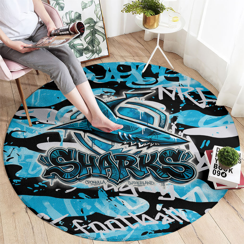 Cronulla-Sutherland Sharks Rugby Round Carpet Graffiti Typography Urban Camo Abstract Street Style
