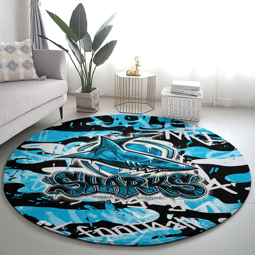 Cronulla-Sutherland Sharks Rugby Round Carpet Graffiti Typography Urban Camo Abstract Street Style