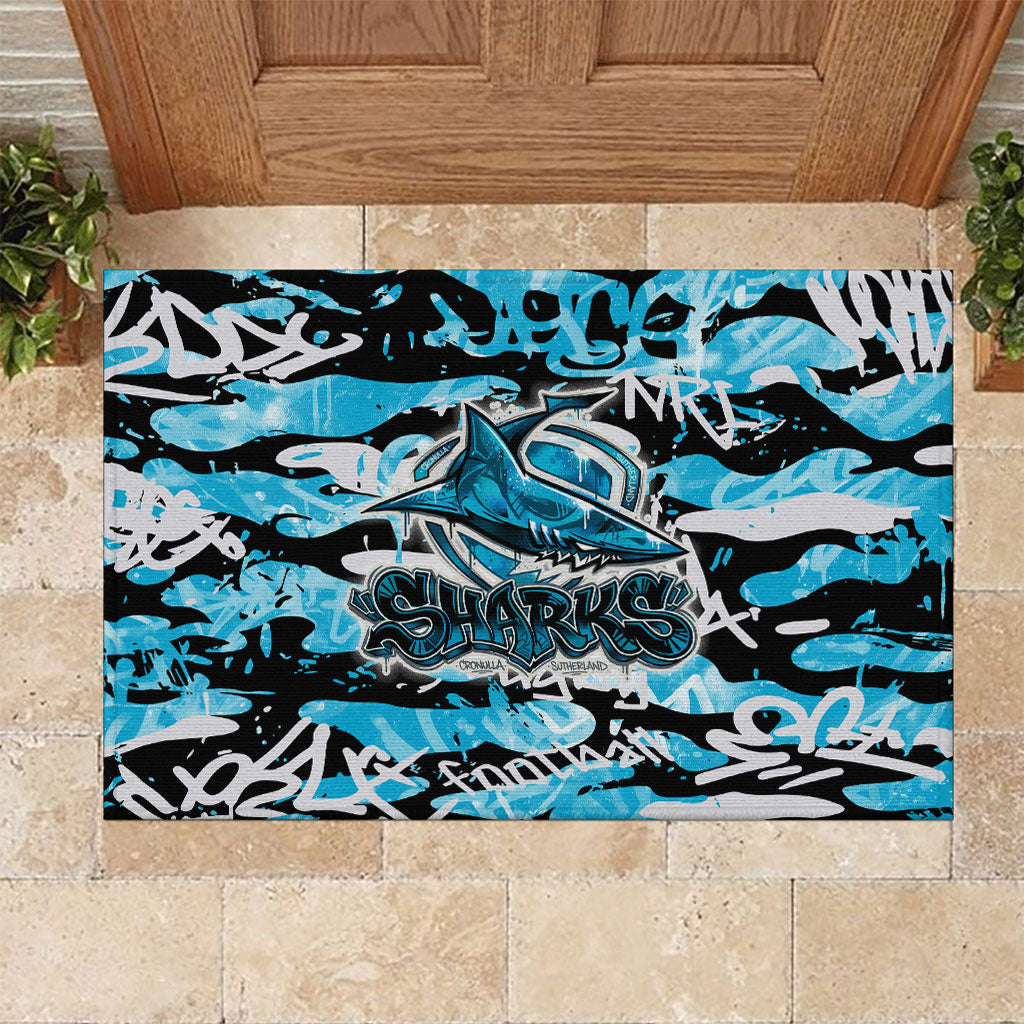 Cronulla-Sutherland Sharks Rugby Rubber Doormat Graffiti Typography Urban Camo Abstract Street Style