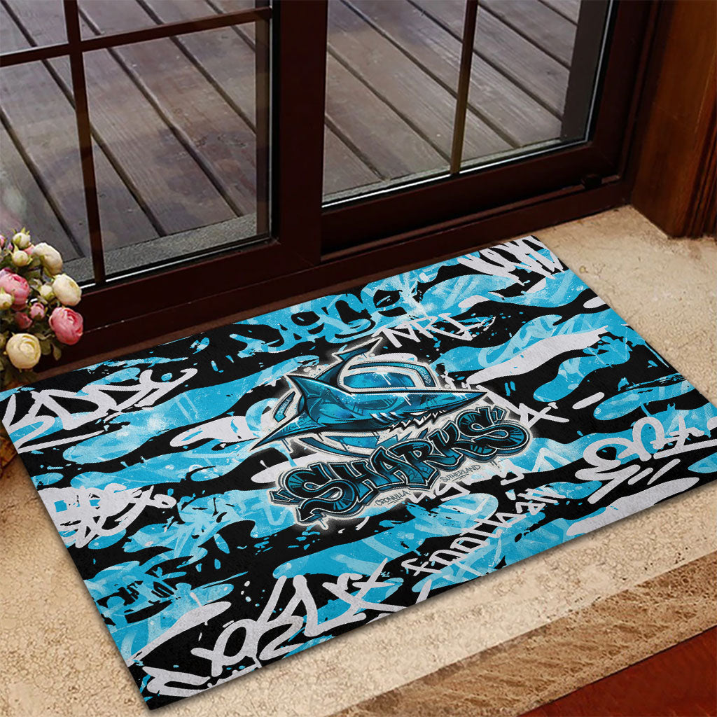 Cronulla-Sutherland Sharks Rugby Rubber Doormat Graffiti Typography Urban Camo Abstract Street Style