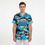 Cronulla-Sutherland Sharks Rugby Scrub Top Graffiti Typography Urban Camo Abstract Street Style