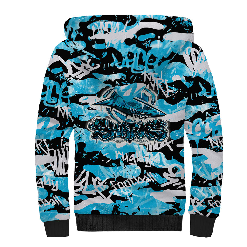 Cronulla-Sutherland Sharks Rugby Sherpa Hoodie Graffiti Typography Urban Camo Abstract Street Style