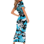 Cronulla-Sutherland Sharks Rugby Short Sleeve Bodycon Dress Graffiti Typography Urban Camo Abstract Street Style