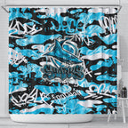 Cronulla-Sutherland Sharks Rugby Shower Curtain Graffiti Typography Urban Camo Abstract Street Style