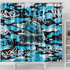 Cronulla-Sutherland Sharks Rugby Shower Curtain Graffiti Typography Urban Camo Abstract Street Style