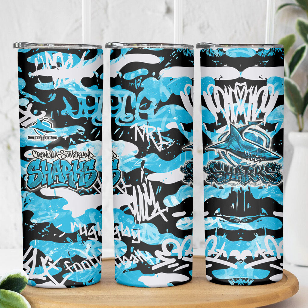 Cronulla-Sutherland Sharks Rugby Skinny Tumbler Graffiti Typography Urban Camo Abstract Street Style