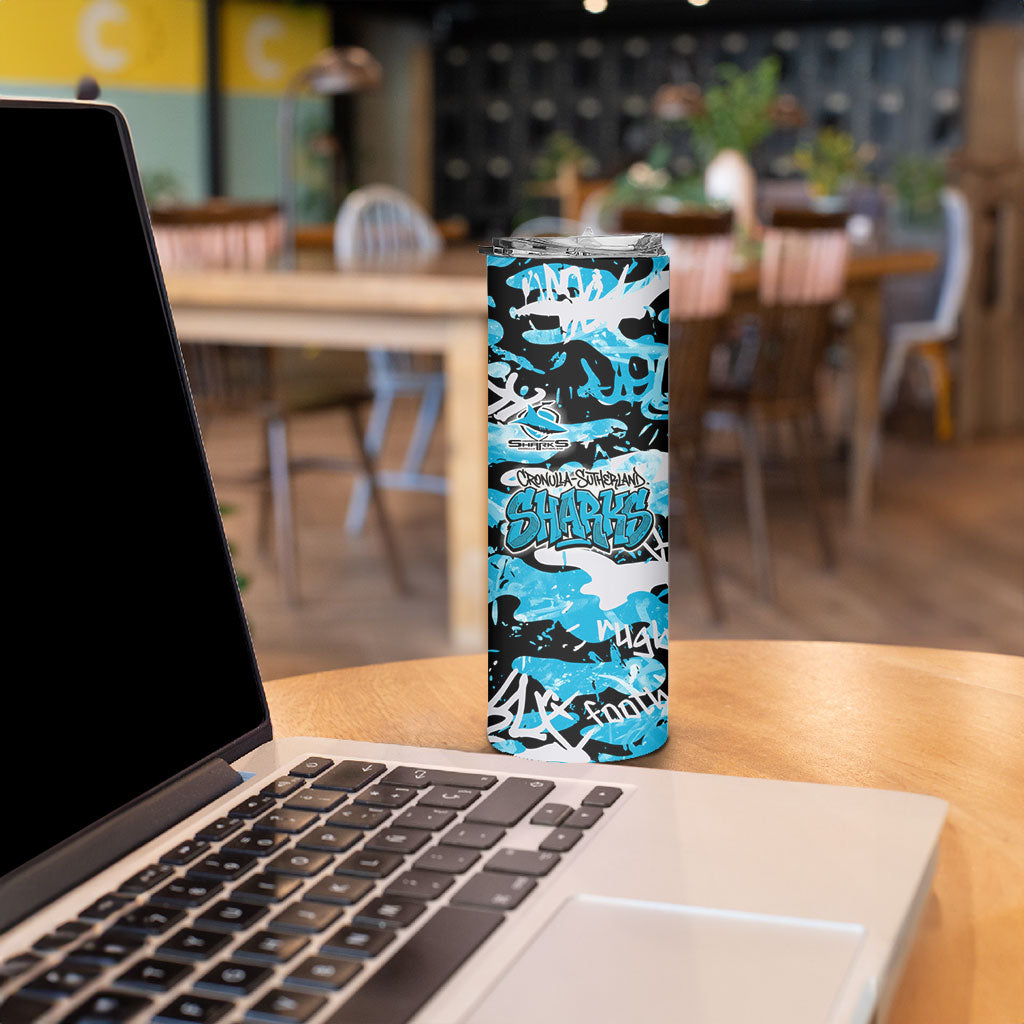 Cronulla-Sutherland Sharks Rugby Skinny Tumbler Graffiti Typography Urban Camo Abstract Street Style
