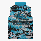 Cronulla-Sutherland Sharks Rugby Sleeveless Puffer Jacket Graffiti Typography Urban Camo Abstract Street Style