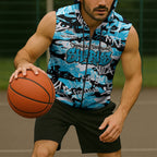 Cronulla-Sutherland Sharks Rugby Sleeveless Zip Hoodie Graffiti Typography Urban Camo Abstract Street Style