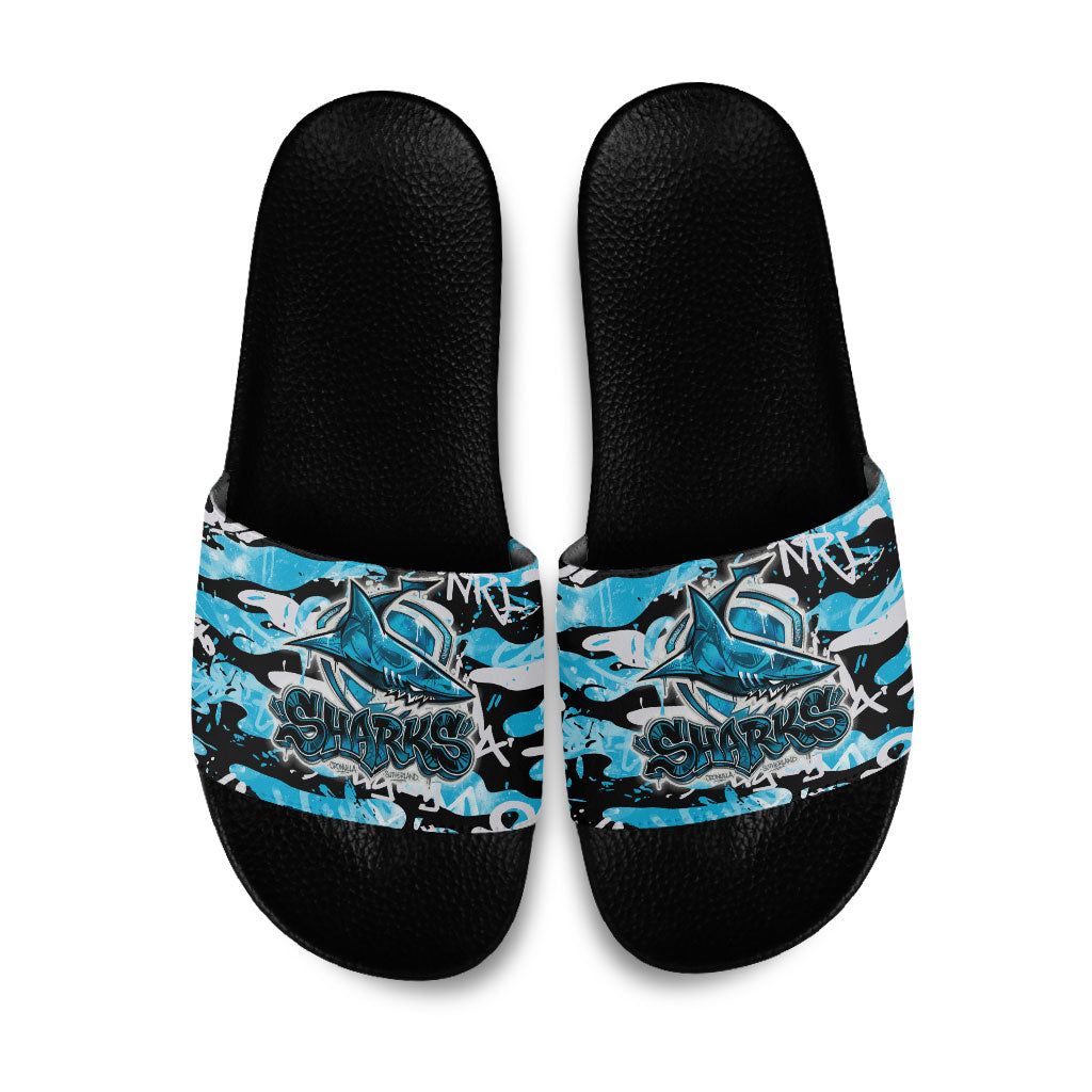 Cronulla-Sutherland Sharks Rugby Slide Sandals Graffiti Typography Urban Camo Abstract Street Style