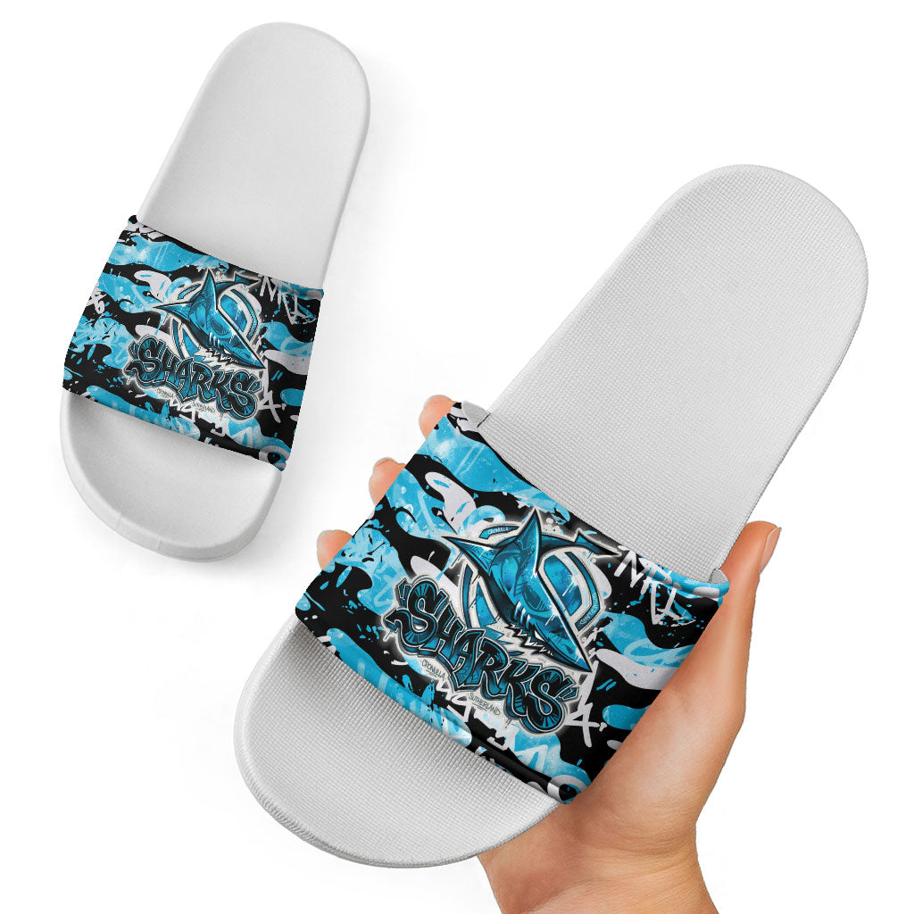Cronulla-Sutherland Sharks Rugby Slide Sandals Graffiti Typography Urban Camo Abstract Street Style
