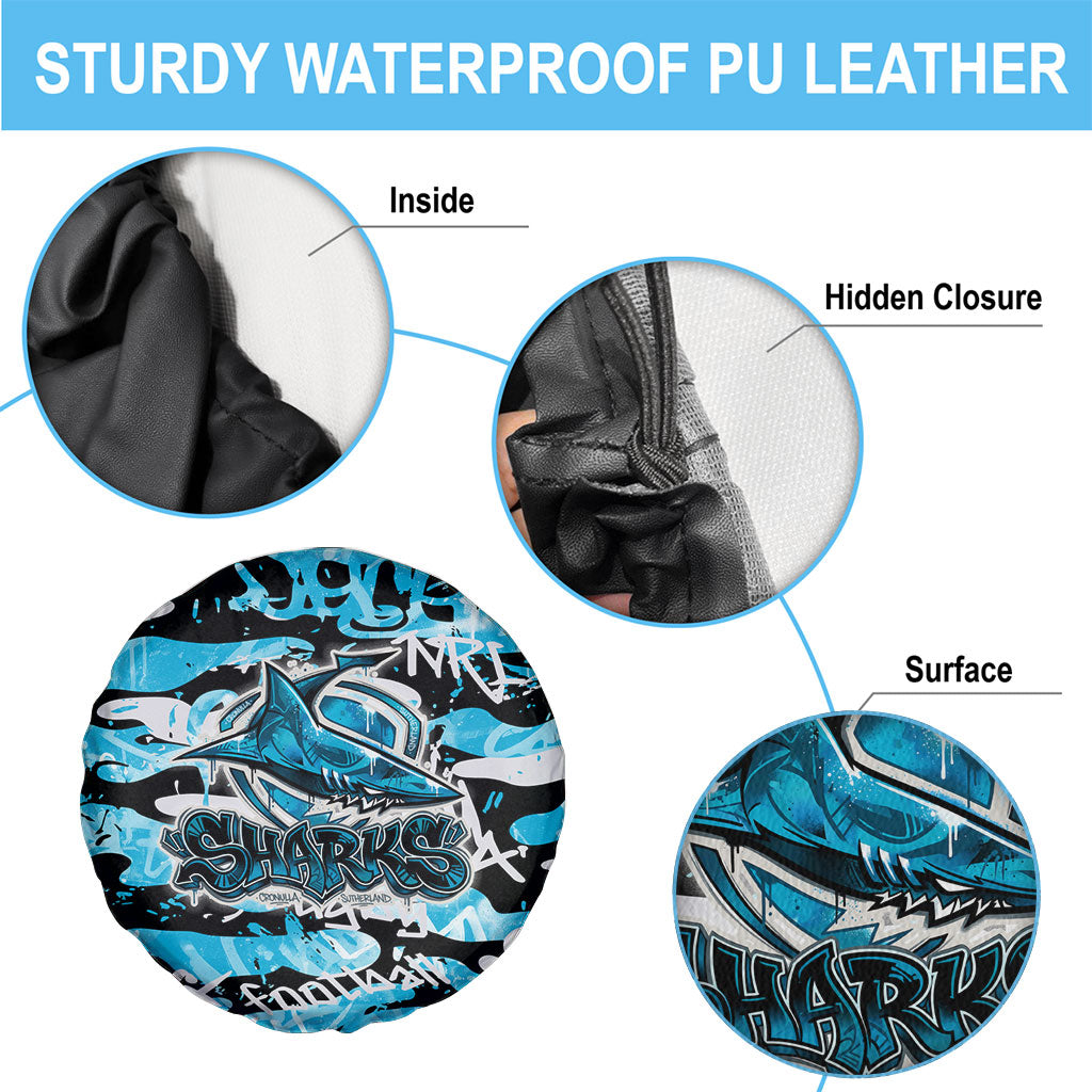 Cronulla-Sutherland Sharks Rugby Spare Tire Cover Graffiti Typography Urban Camo Abstract Street Style