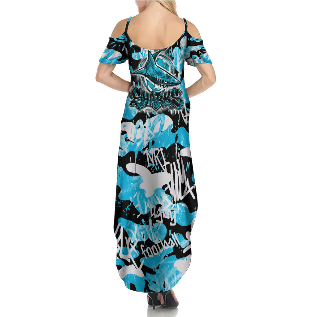 Cronulla-Sutherland Sharks Rugby Summer Maxi Dress Graffiti Typography Urban Camo Abstract Street Style