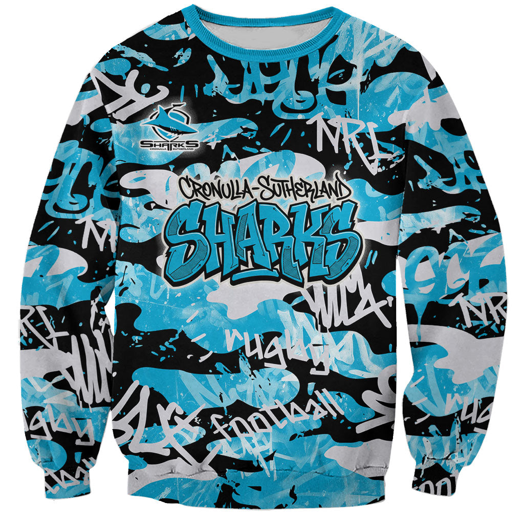 Cronulla-Sutherland Sharks Rugby Sweatshirt Graffiti Typography Urban Camo Abstract Street Style