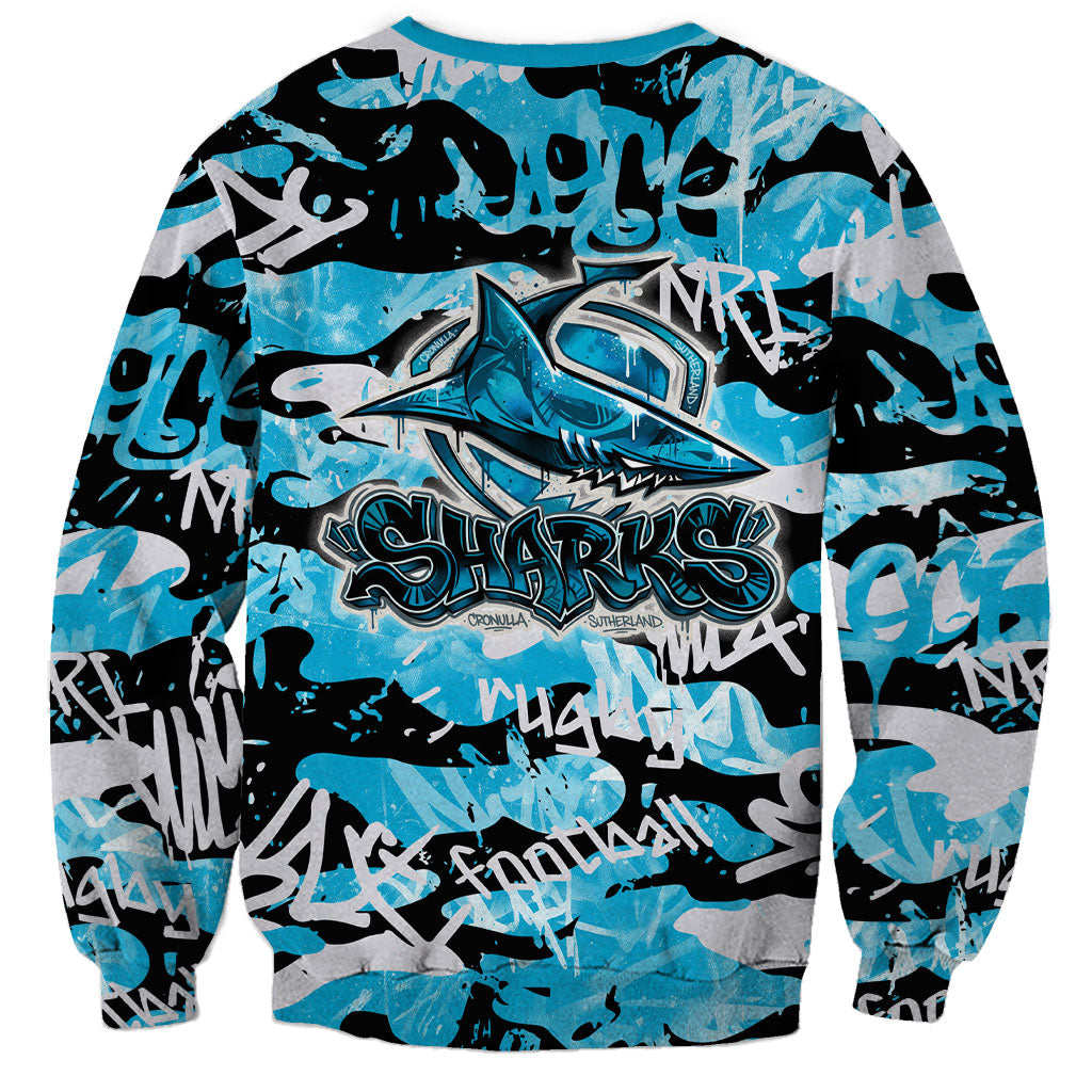 Cronulla-Sutherland Sharks Rugby Sweatshirt Graffiti Typography Urban Camo Abstract Street Style