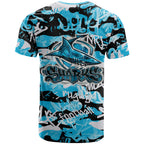 Cronulla-Sutherland Sharks Rugby T Shirt Graffiti Typography Urban Camo Abstract Street Style