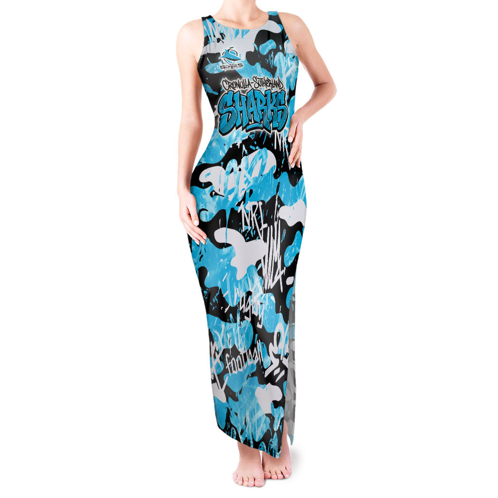 Cronulla-Sutherland Sharks Rugby Tank Maxi Dress Graffiti Typography Urban Camo Abstract Street Style