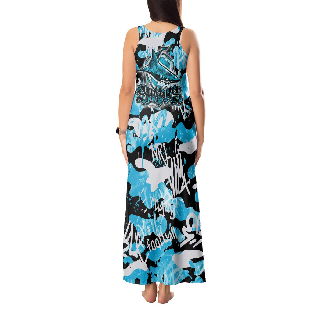 Cronulla-Sutherland Sharks Rugby Tank Maxi Dress Graffiti Typography Urban Camo Abstract Street Style