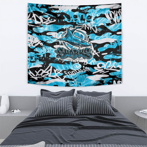 Cronulla-Sutherland Sharks Rugby Tapestry Graffiti Typography Urban Camo Abstract Street Style