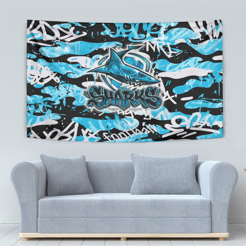 Cronulla-Sutherland Sharks Rugby Tapestry Graffiti Typography Urban Camo Abstract Street Style
