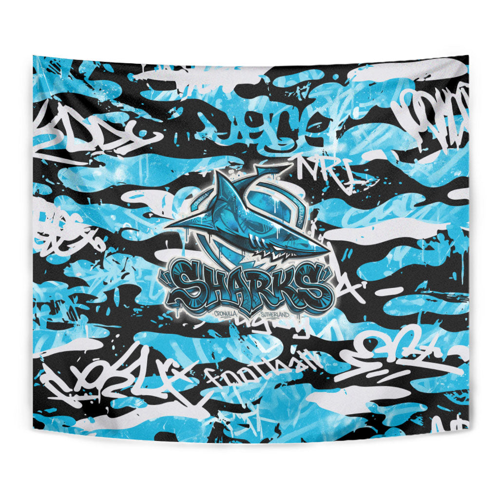 Cronulla-Sutherland Sharks Rugby Tapestry Graffiti Typography Urban Camo Abstract Street Style