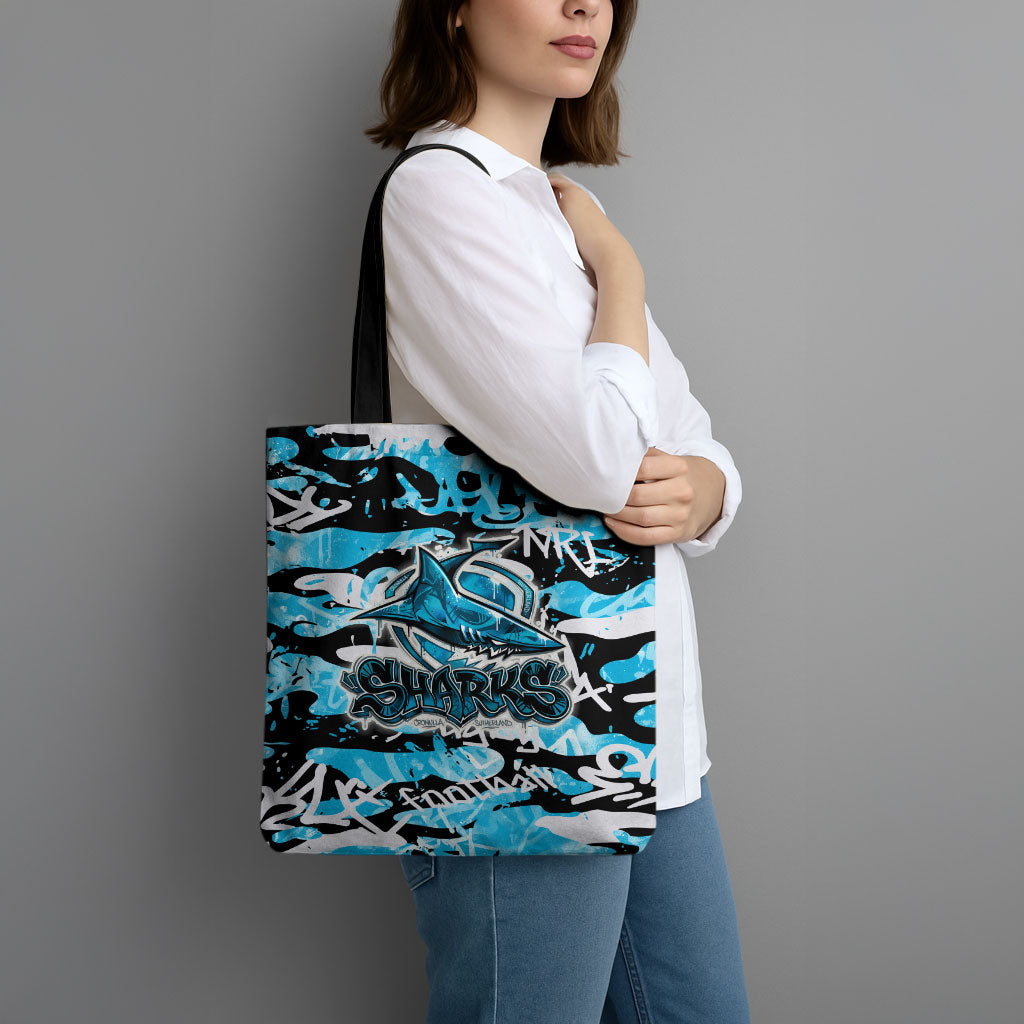 Cronulla-Sutherland Sharks Rugby Tote Bag Graffiti Typography Urban Camo Abstract Street Style