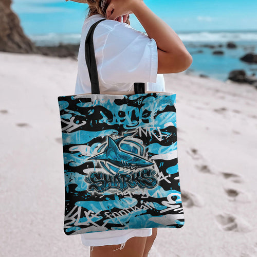 Cronulla-Sutherland Sharks Rugby Tote Bag Graffiti Typography Urban Camo Abstract Street Style