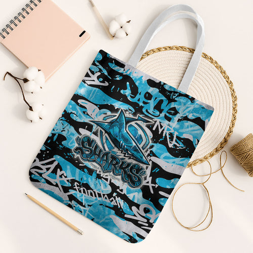 Cronulla-Sutherland Sharks Rugby Tote Bag Graffiti Typography Urban Camo Abstract Street Style