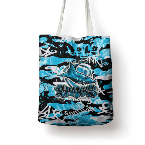 Cronulla-Sutherland Sharks Rugby Tote Bag Graffiti Typography Urban Camo Abstract Street Style