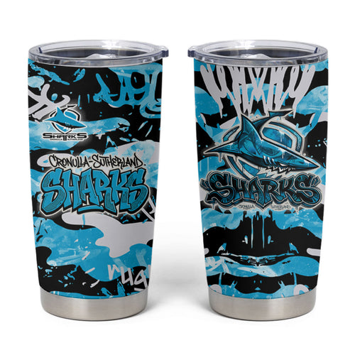 Cronulla-Sutherland Sharks Rugby Tumbler Cup Graffiti Typography Urban Camo Abstract Street Style