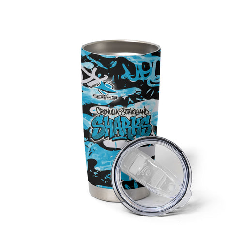 Cronulla-Sutherland Sharks Rugby Tumbler Cup Graffiti Typography Urban Camo Abstract Street Style