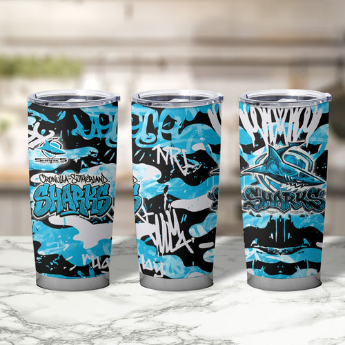 Cronulla-Sutherland Sharks Rugby Tumbler Cup Graffiti Typography Urban Camo Abstract Street Style