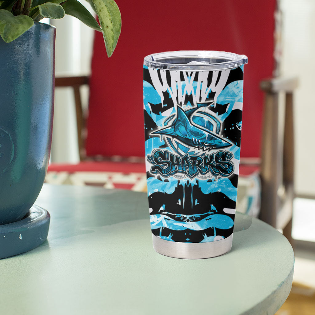 Cronulla-Sutherland Sharks Rugby Tumbler Cup Graffiti Typography Urban Camo Abstract Street Style