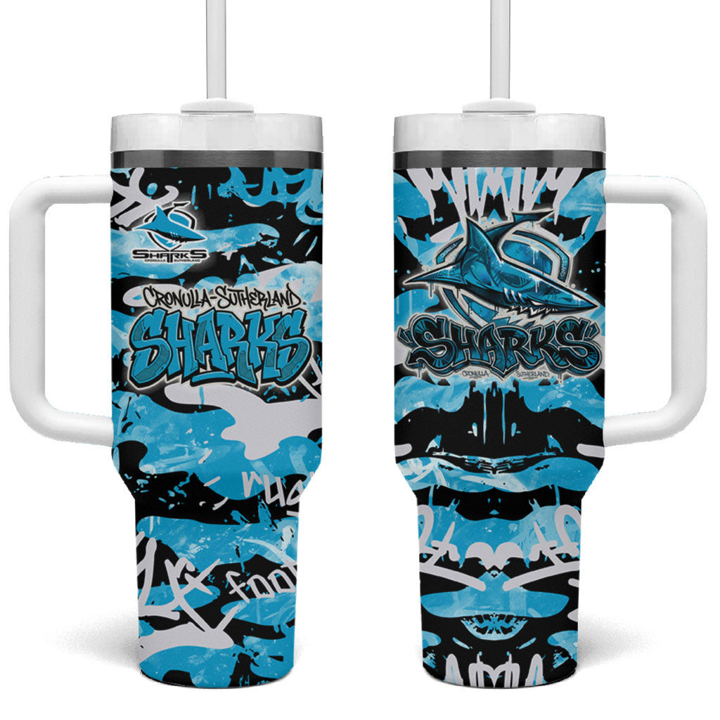 Cronulla-Sutherland Sharks Rugby Tumbler With Handle Graffiti Typography Urban Camo Abstract Street Style