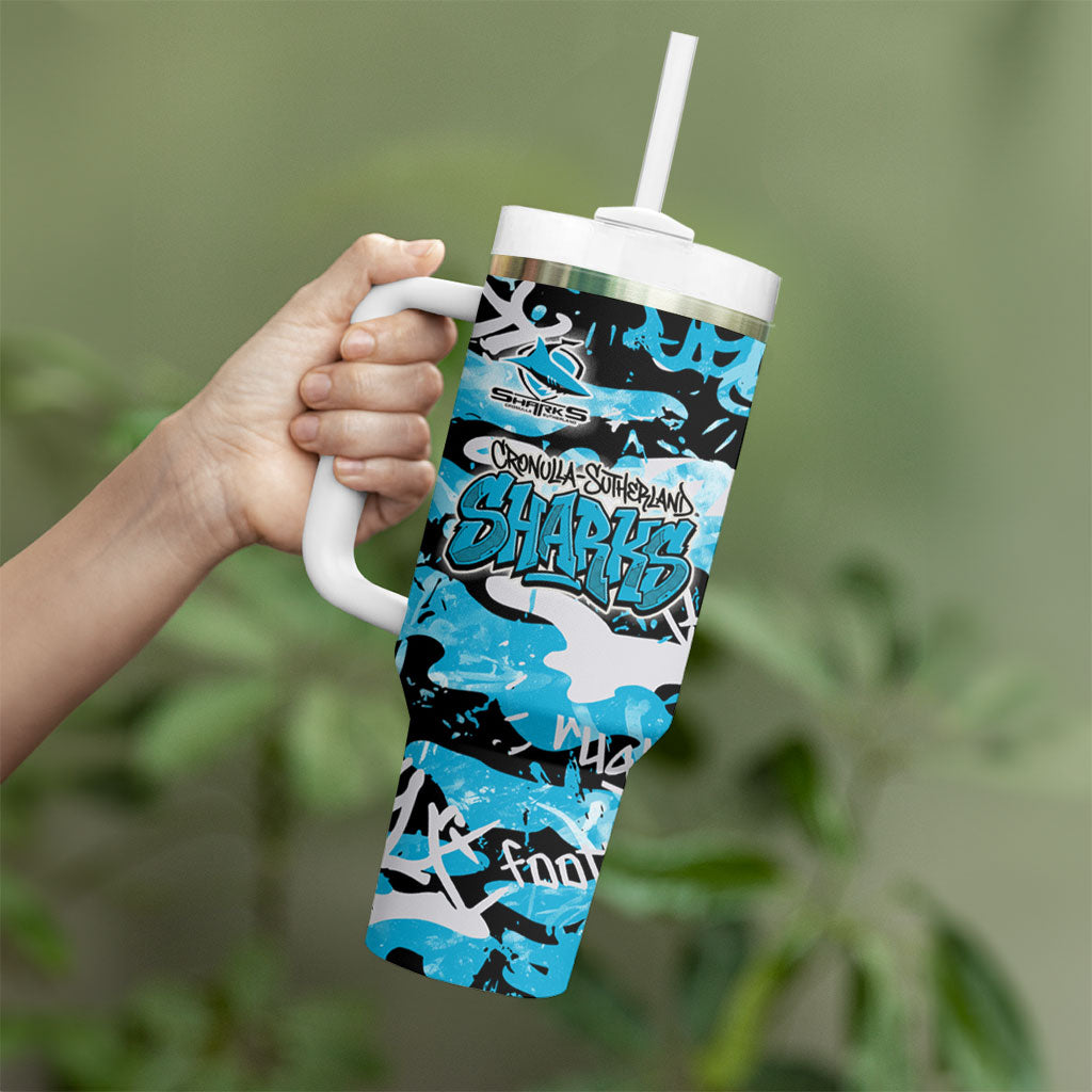 Cronulla-Sutherland Sharks Rugby Tumbler With Handle Graffiti Typography Urban Camo Abstract Street Style