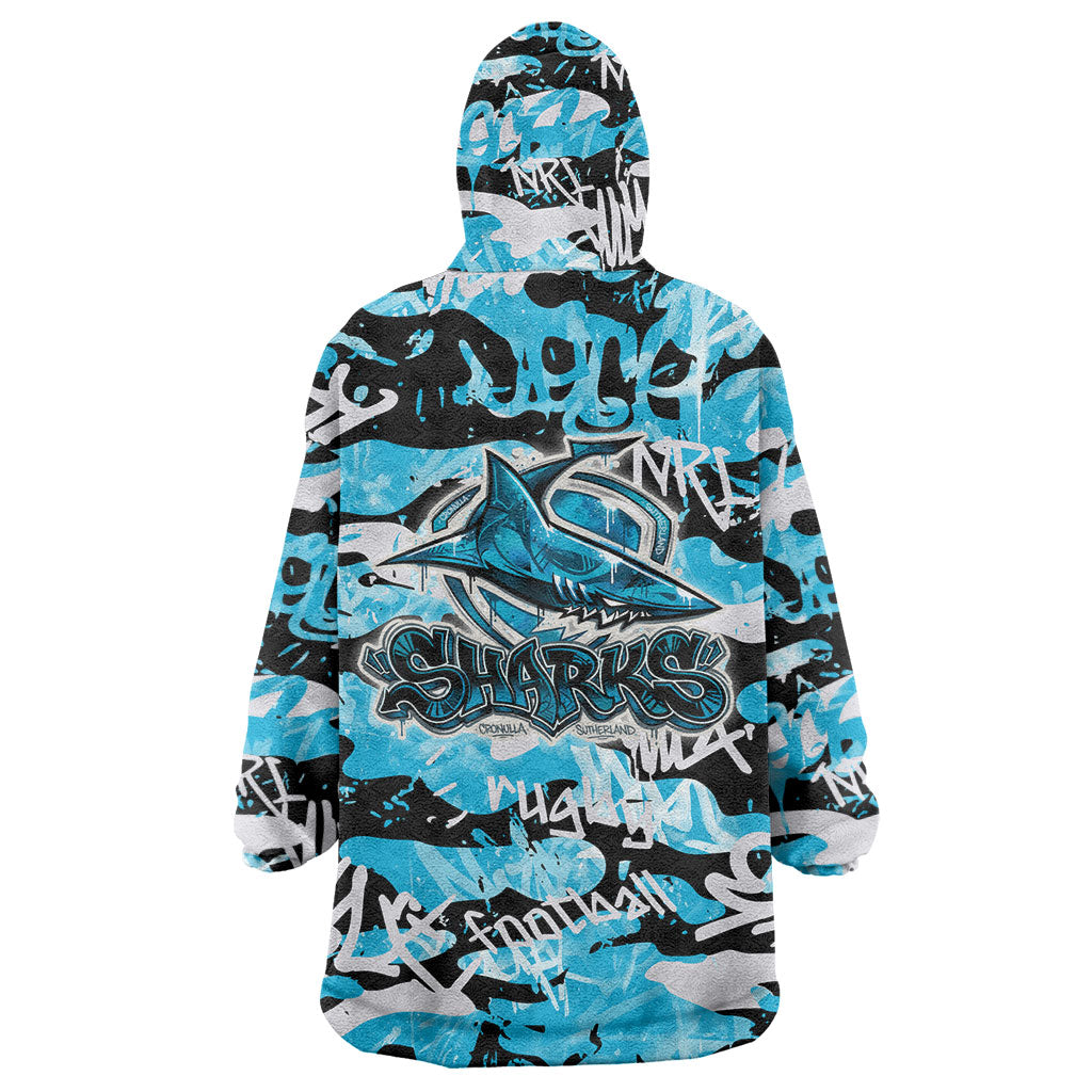 Cronulla-Sutherland Sharks Rugby Wearable Blanket Hoodie Graffiti Typography Urban Camo Abstract Street Style