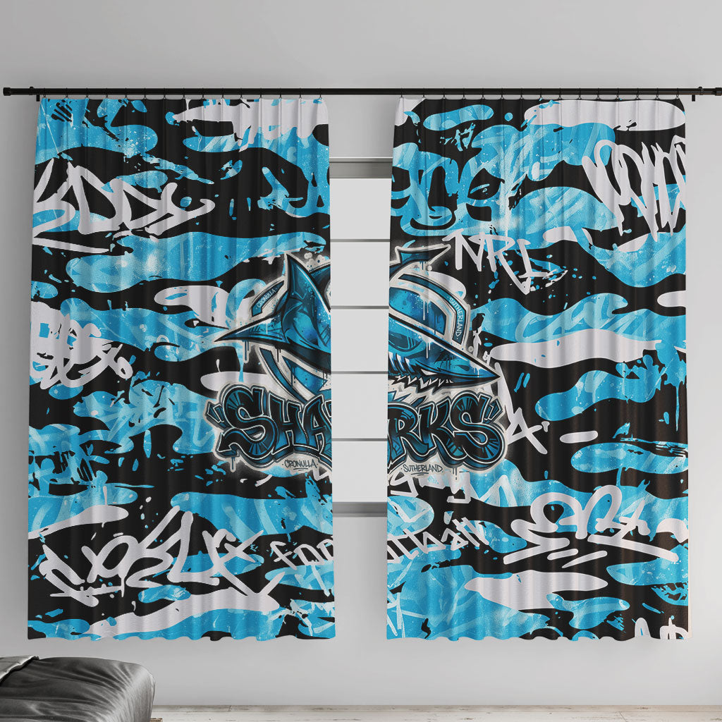 Cronulla-Sutherland Sharks Rugby Window Curtain Graffiti Typography Urban Camo Abstract Street Style