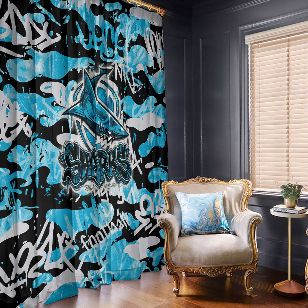 Cronulla-Sutherland Sharks Rugby Window Curtain Graffiti Typography Urban Camo Abstract Street Style