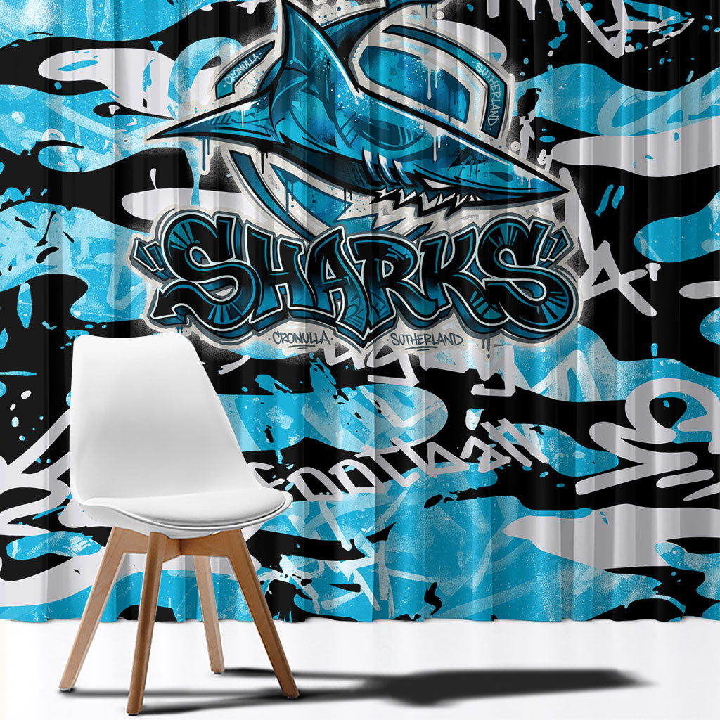 Cronulla-Sutherland Sharks Rugby Window Curtain Graffiti Typography Urban Camo Abstract Street Style