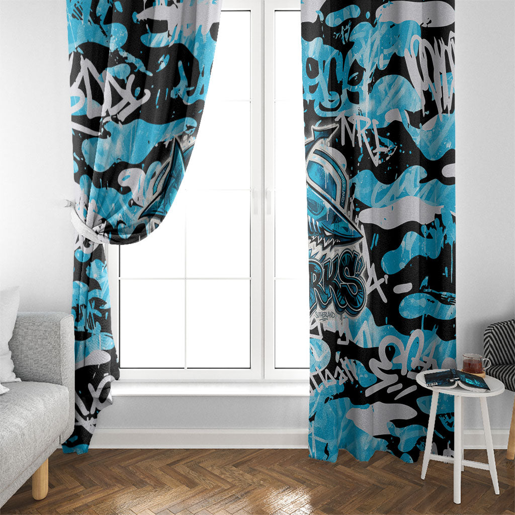 Cronulla-Sutherland Sharks Rugby Window Curtain Graffiti Typography Urban Camo Abstract Street Style
